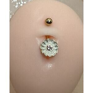 Flower Stainless Steel Belly Button Navel Ring 14g 1.6mm